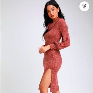 Mattea Heathered Red Cowl Neck Midi Sweater Dress